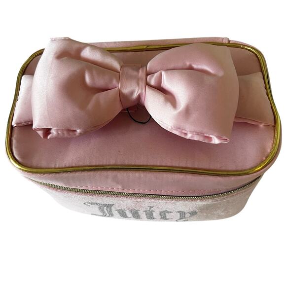 Juicy Couture Y2K Bow Velour Toiletry Bag Light Pink NWT Coquette Feminine Cute - Picture 2 of 6
